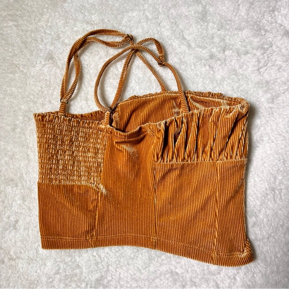Urban Outfitters Eden Velvet Golden Brown Ruched Cami Crop Tank Top - Picture 7 of 10